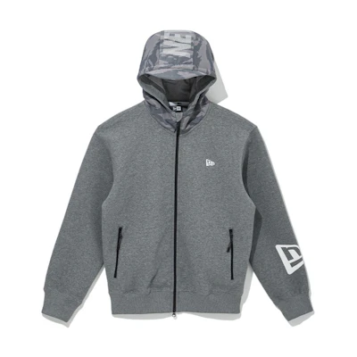 New Era Logo Print Zip-Up Hoodie Unisex Dark Grey 13331011
