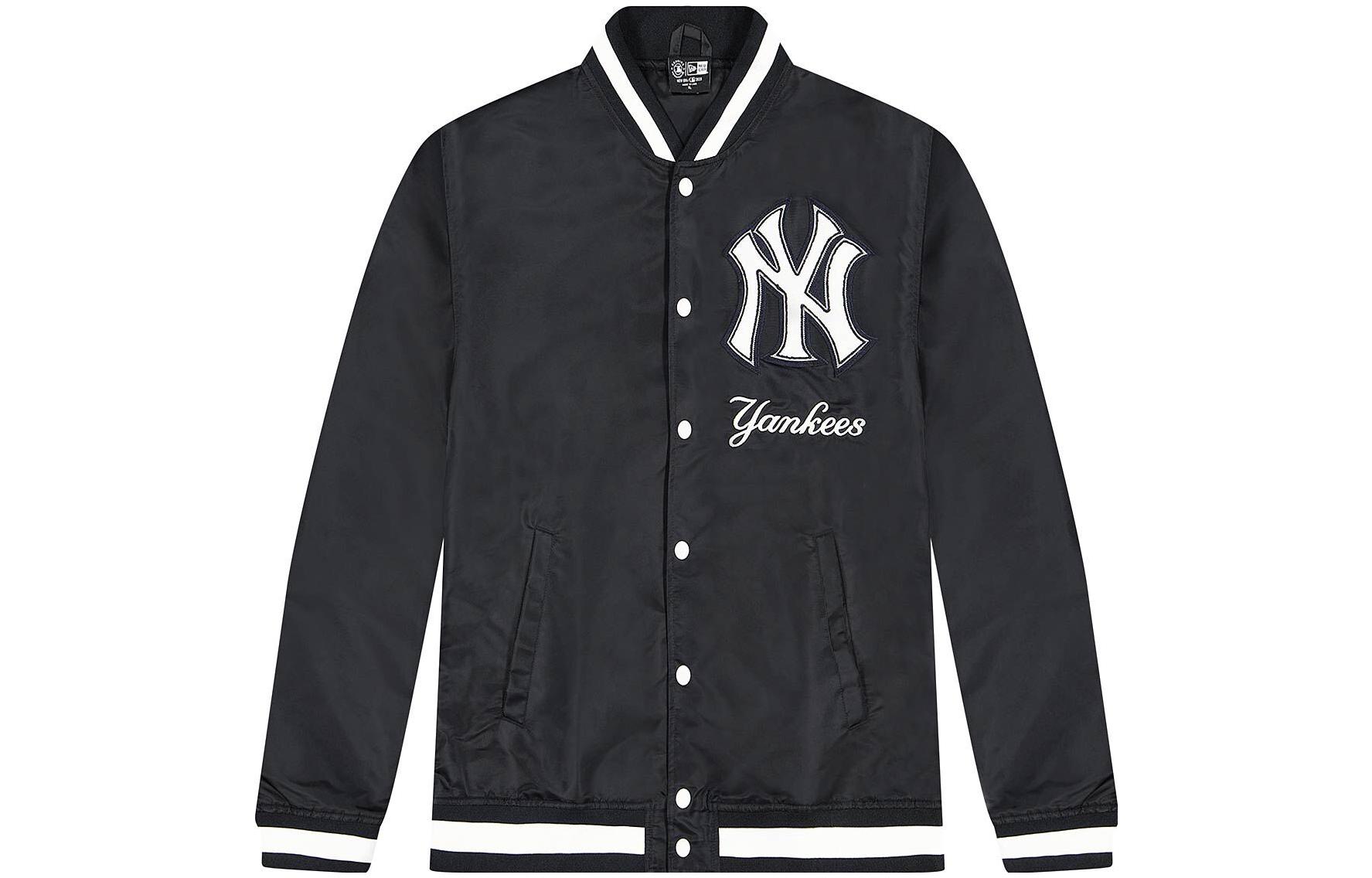 New Era Logo Printed Button-Up Crewneck Jacket Black Long Sleeve 60426224