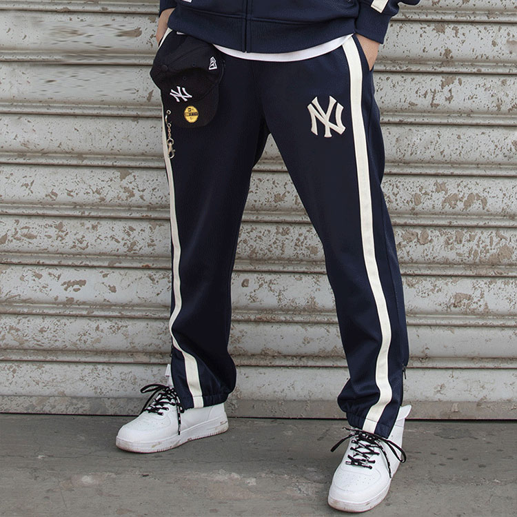 Shop New Era Logo Side-Zip Jogger Pants Blue Unisex Fall Casual Wear 12877397