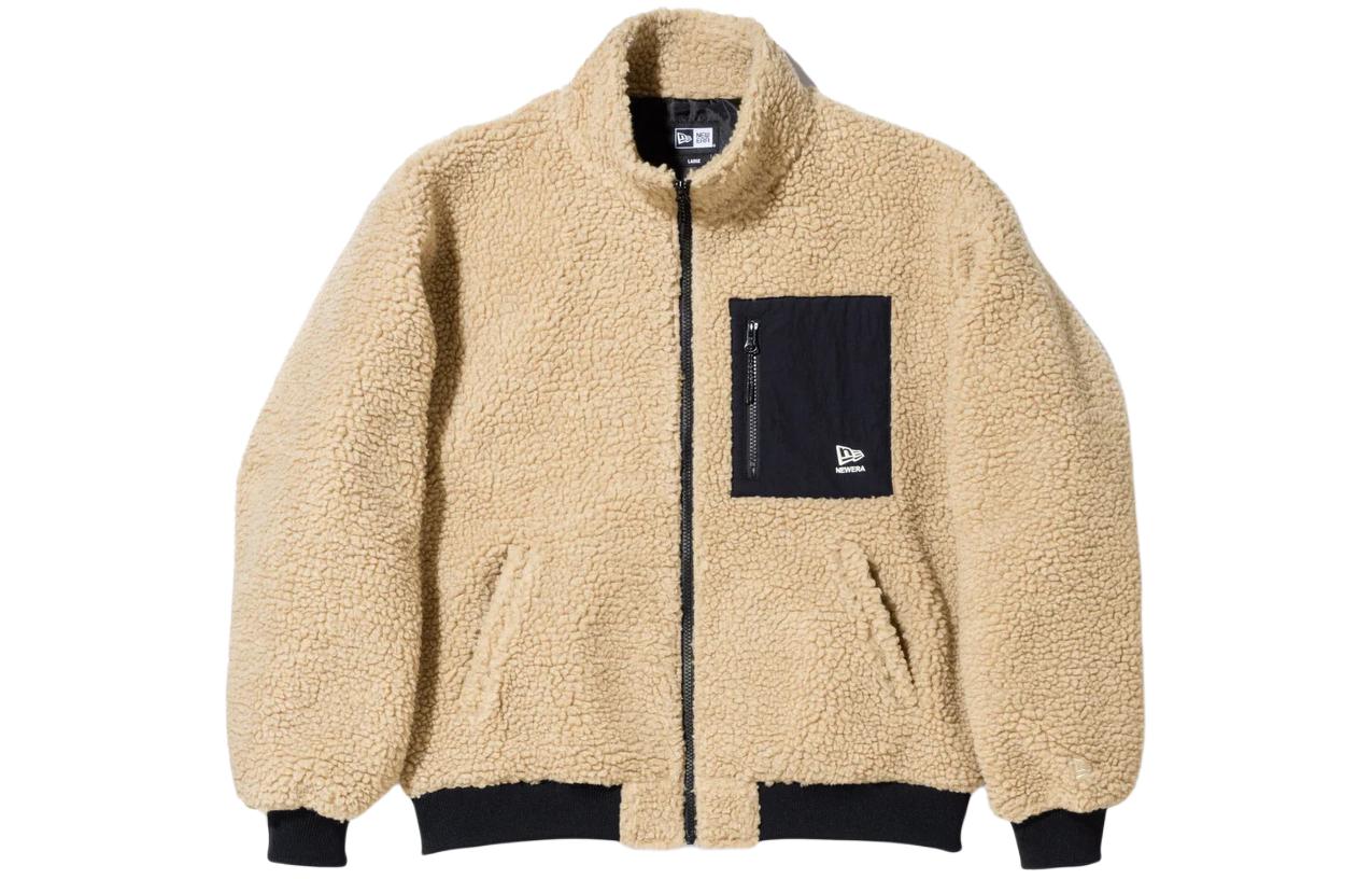 New Era Logo Stand Collar Loose Jacket Unisex Light Brown 13755454