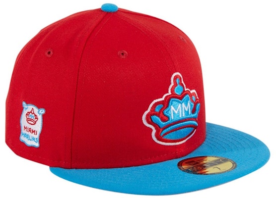 New Era Miami Marlins City Connect Patch Hat Club Exclusive 59Fifty Fitted Hat Red/Neon Blue Buy New Era Miami Marlins City Connect Patch Hat Club Exclusive 59Fifty Fitted Hat Red/Neon Blue