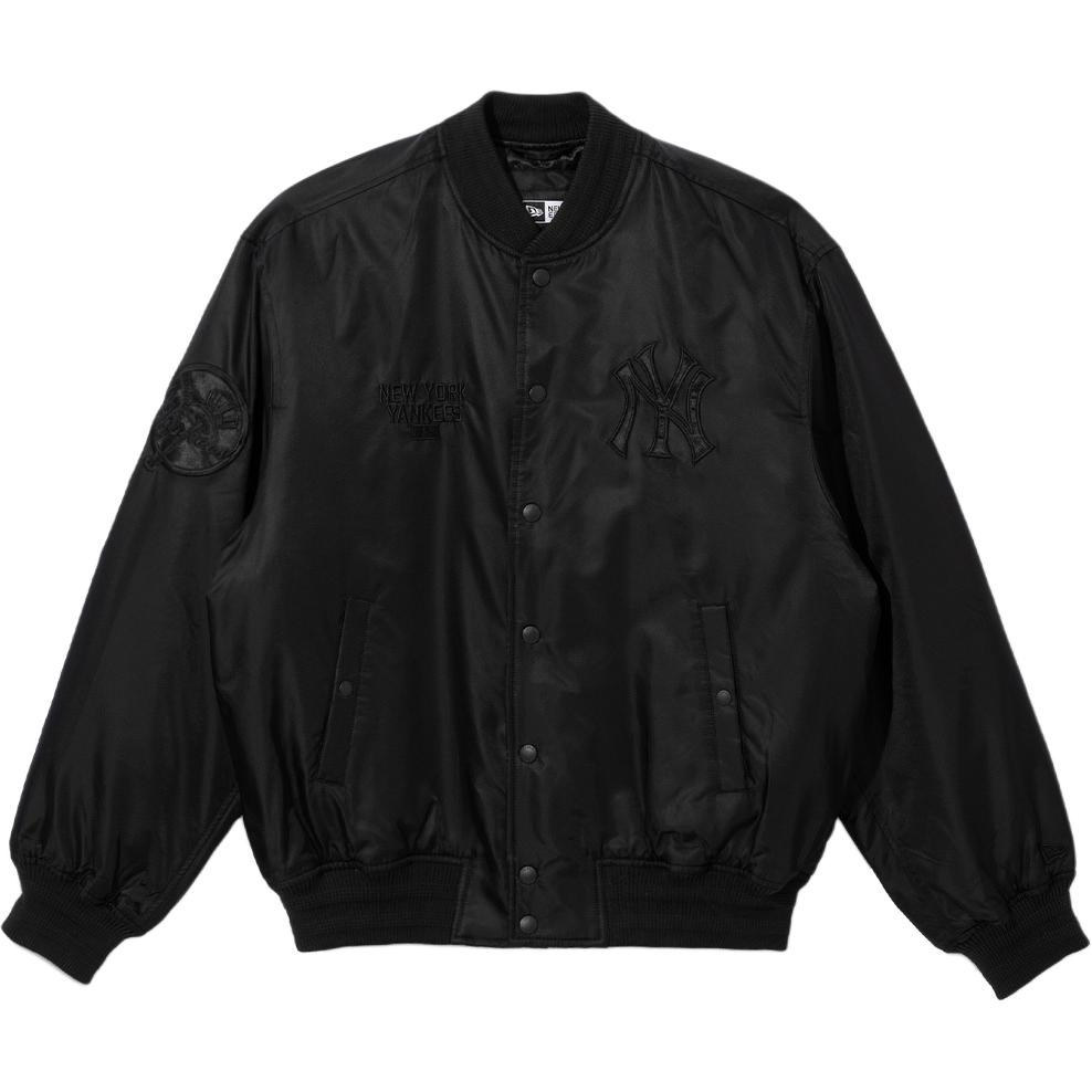 New Era MLB Black Unisex Solid Baseball Collar Snap Button Long Sleeve Jacket 14397945