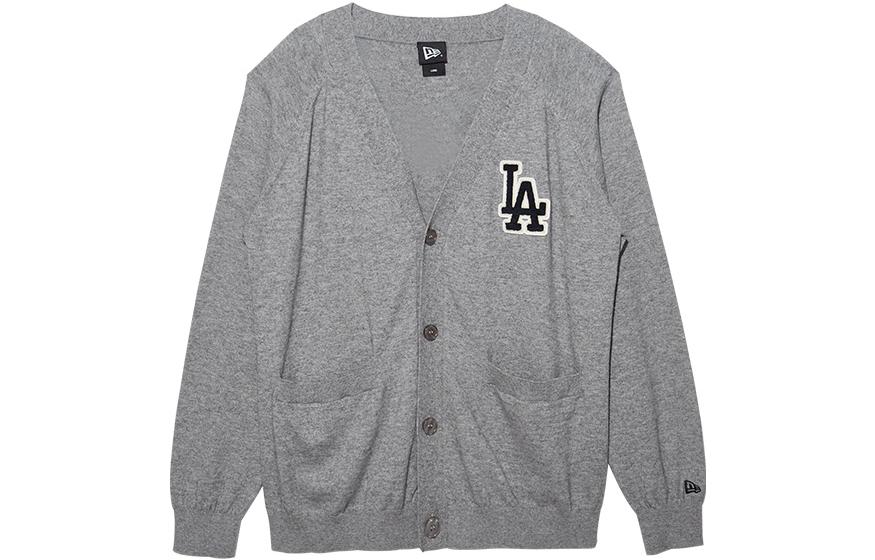 New Era MLB Logo Embroidered V-Neck Cardigan Gray Unisex Long Sleeve Sweater 13512334