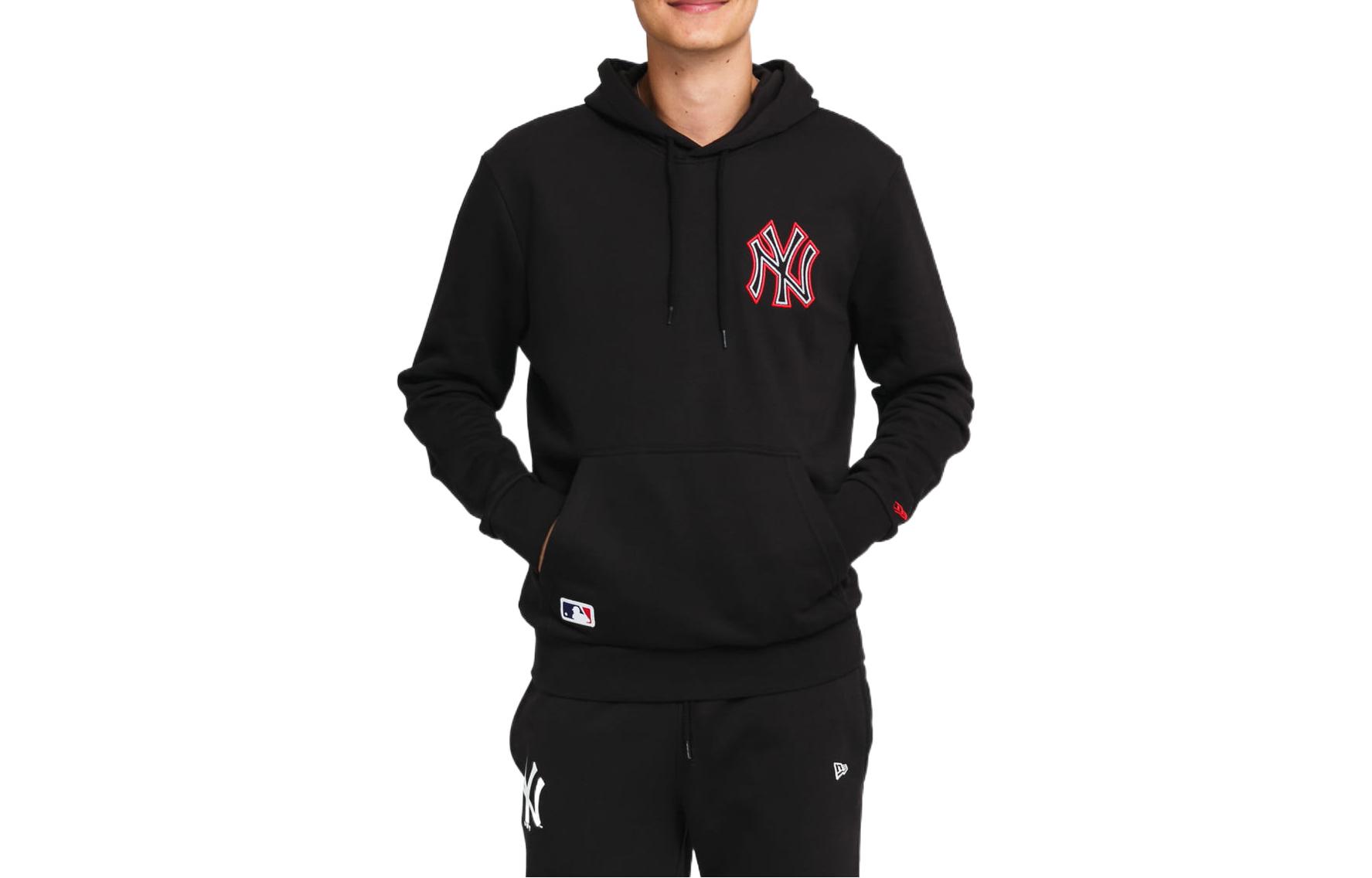 New Era MLB Logo Pullover Hoodie Kangaroo Pocket Black 12827247