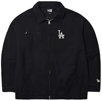 Order New Era MLB 洛杉磯道奇隊黑色刺繡拉鍊外套 寬鬆版 男女款 14187323