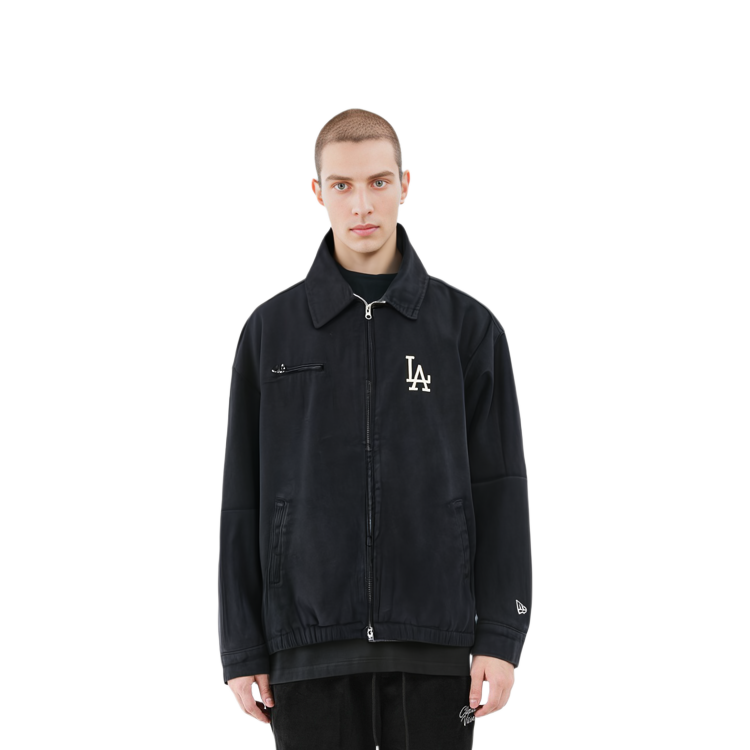 Shop 뉴에라 MLB LA 다저스 블랙 NY 자수 집업 재킷 유니섹스 루즈핏 14187323