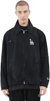 Shop New Era MLB 洛杉磯道奇隊黑色刺繡拉鍊外套 寬鬆版 男女款 14187323