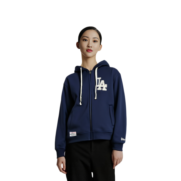 Shop New Era MLB 洛杉磯道奇隊拉鍊連帽衫 男女款 海軍藍 13781128