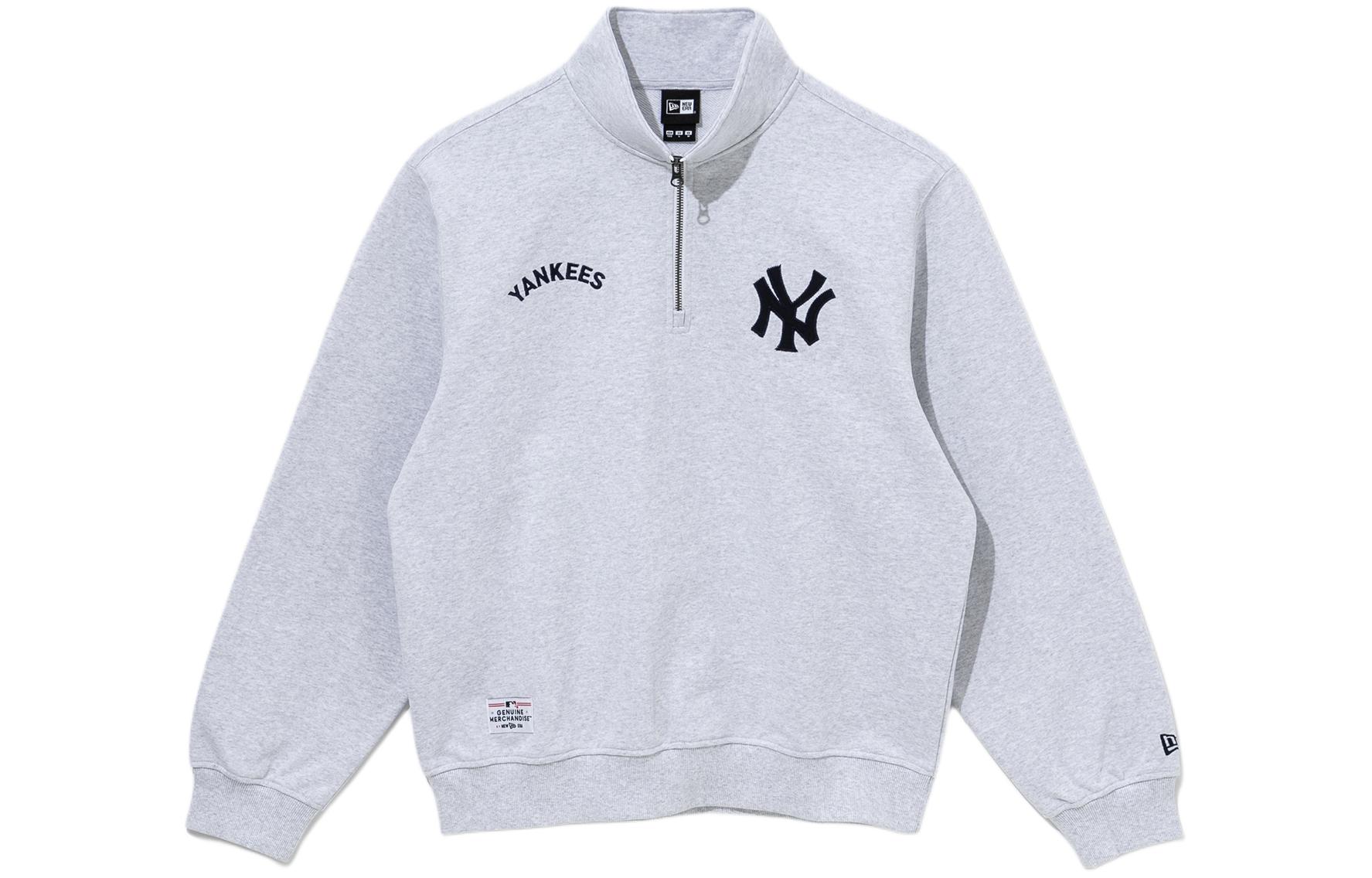 New Era MLB New York Yankees Embroidered Logo Half-Zip Pullover Sweatshirt Grey 14133433