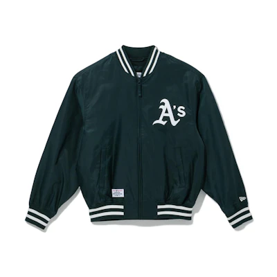 New Era MLB Oakland Athletics Letter Print Zip Baseball Jacket Unisex Dark Green 13546434