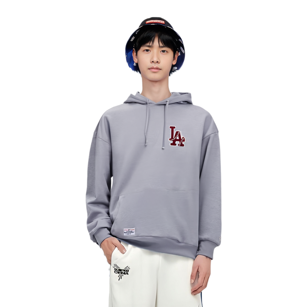 Shop New Era MLB 復古俱樂部洛杉磯道奇寬鬆連帽衫 男女棒球風 灰色 14385196