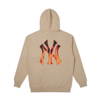 New Era MLB Yankees Flame Print Loose Hoodie Unisex Light Yellow 12877411