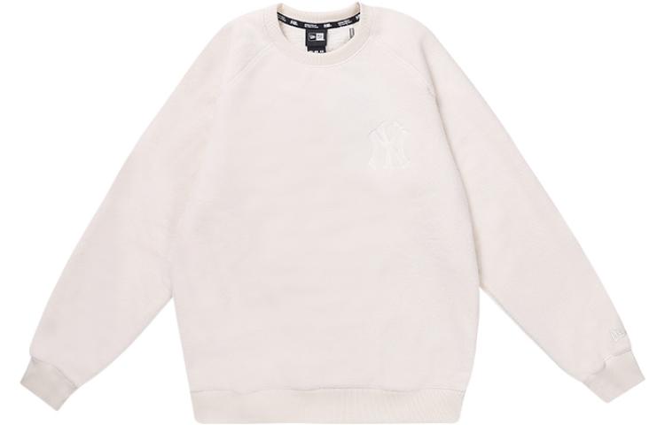 New Era MLB Yankees Fleece Letter Print Crewneck Sweatshirt Ivory White Unisex 12557999