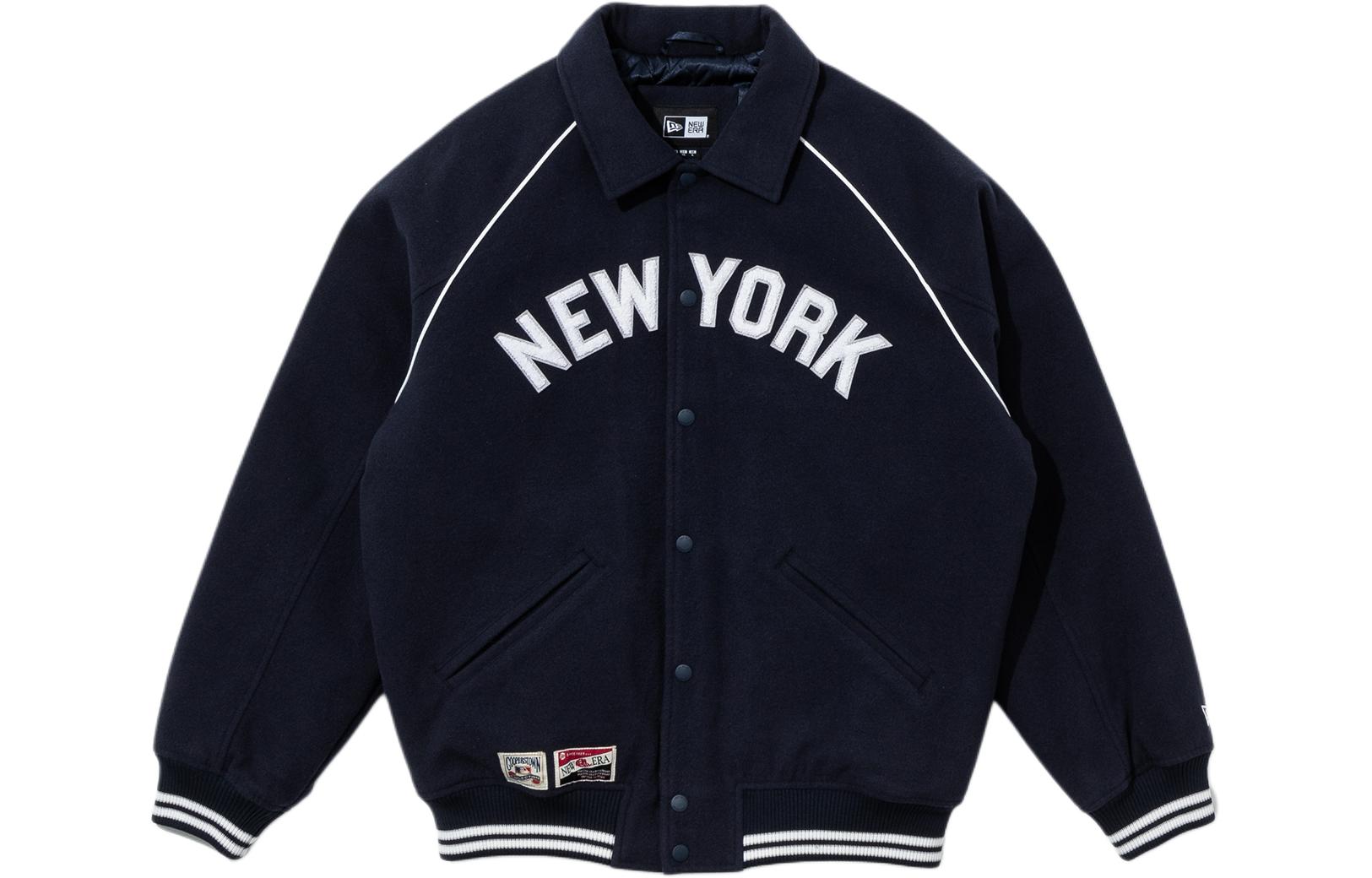 New Era MLB Yankees Ribbed Collar Raglan Snap Jacket Navy Unisex 14133427