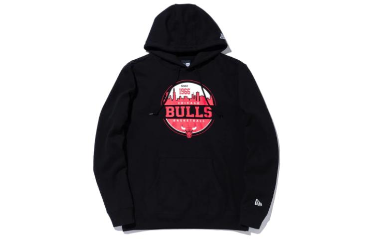 New Era NBA Chicago Bulls Letter Print Hoodie Unisex - Black 13348063