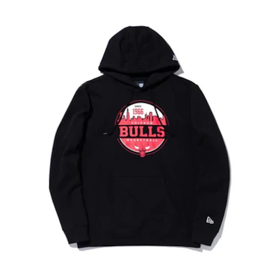 New Era NBA Chicago Bulls Letter Print Hoodie Unisex - Black 13348063