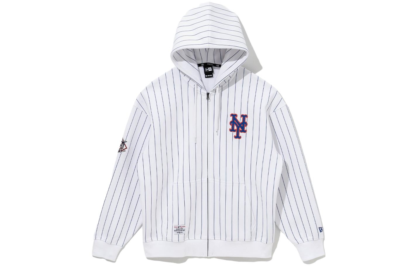 New Era New York Mets Striped Zip Hoodie Unisex White 13781115