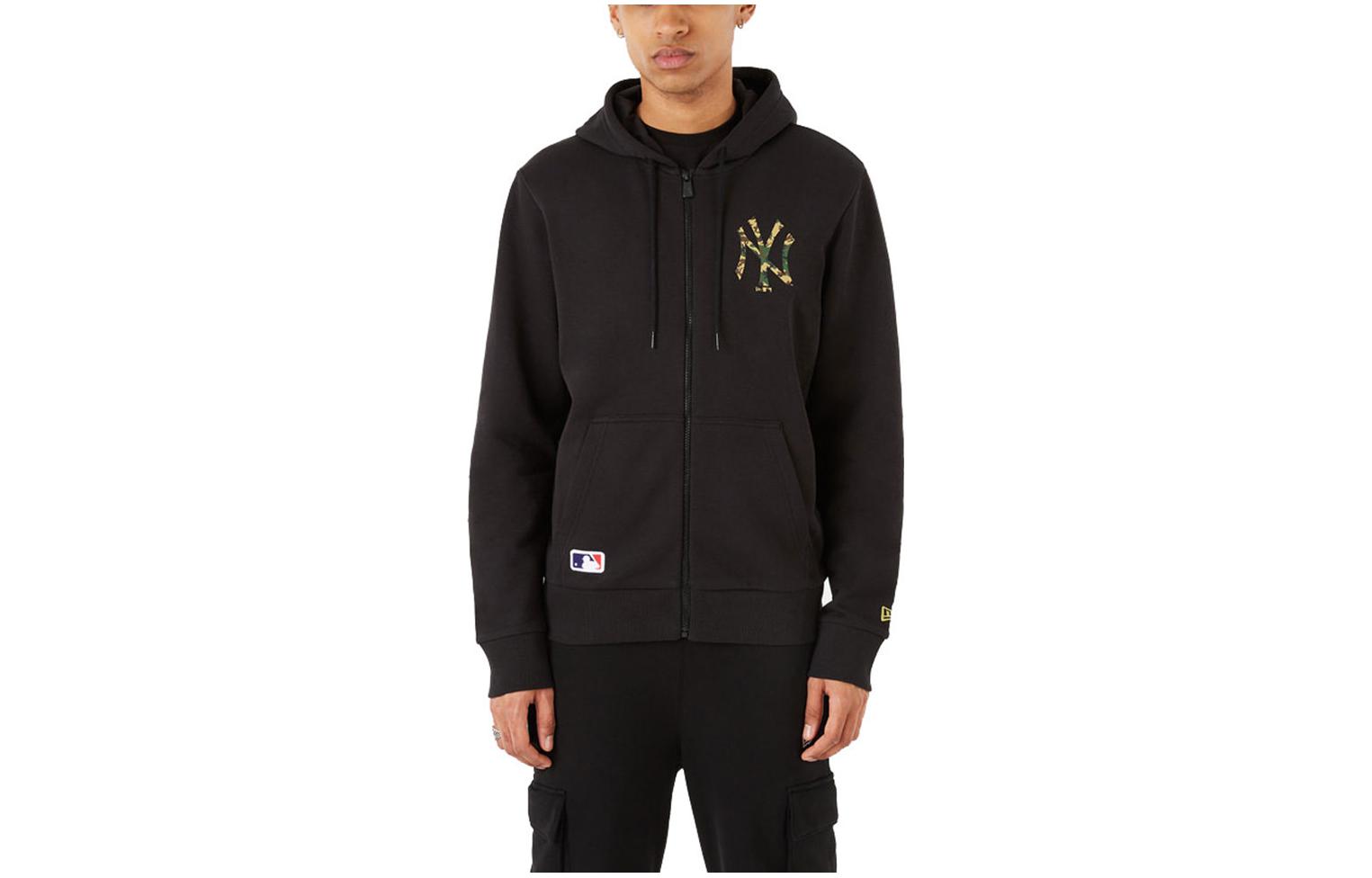 New Era New York Yankees Letter Print Zip Hoodie Jacket Black 12869864