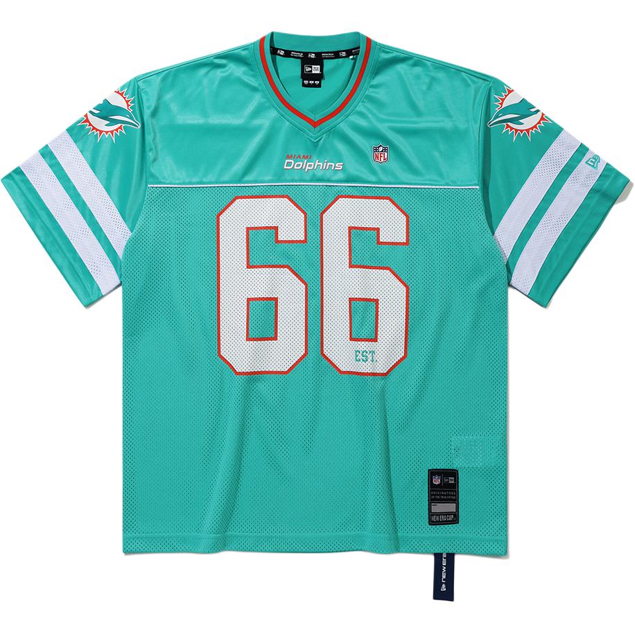 New Era NFL Miami Dolphins Striped V-Neck Tee Unisex Korean Style 14954661