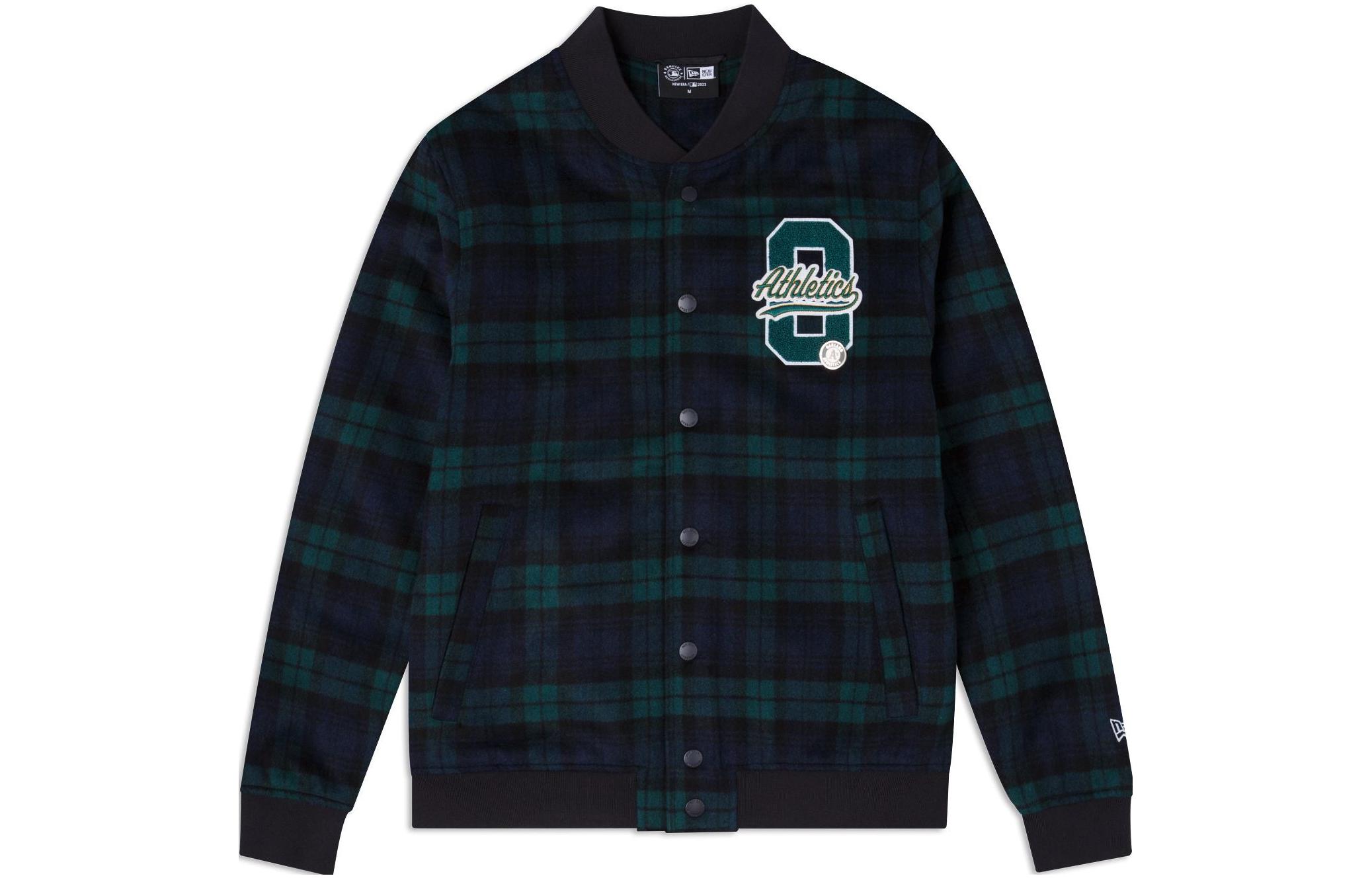 New Era Oakland Athletics Plaid Print Green Stand Collar Jacket Unisex 60430725