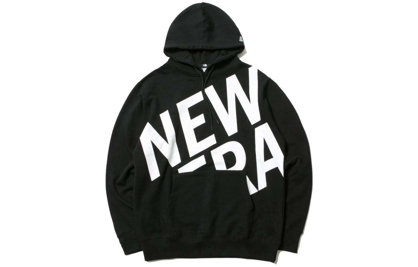 New Era Oversized Letter Print Hoodie Unisex Black Long Sleeve 12325200