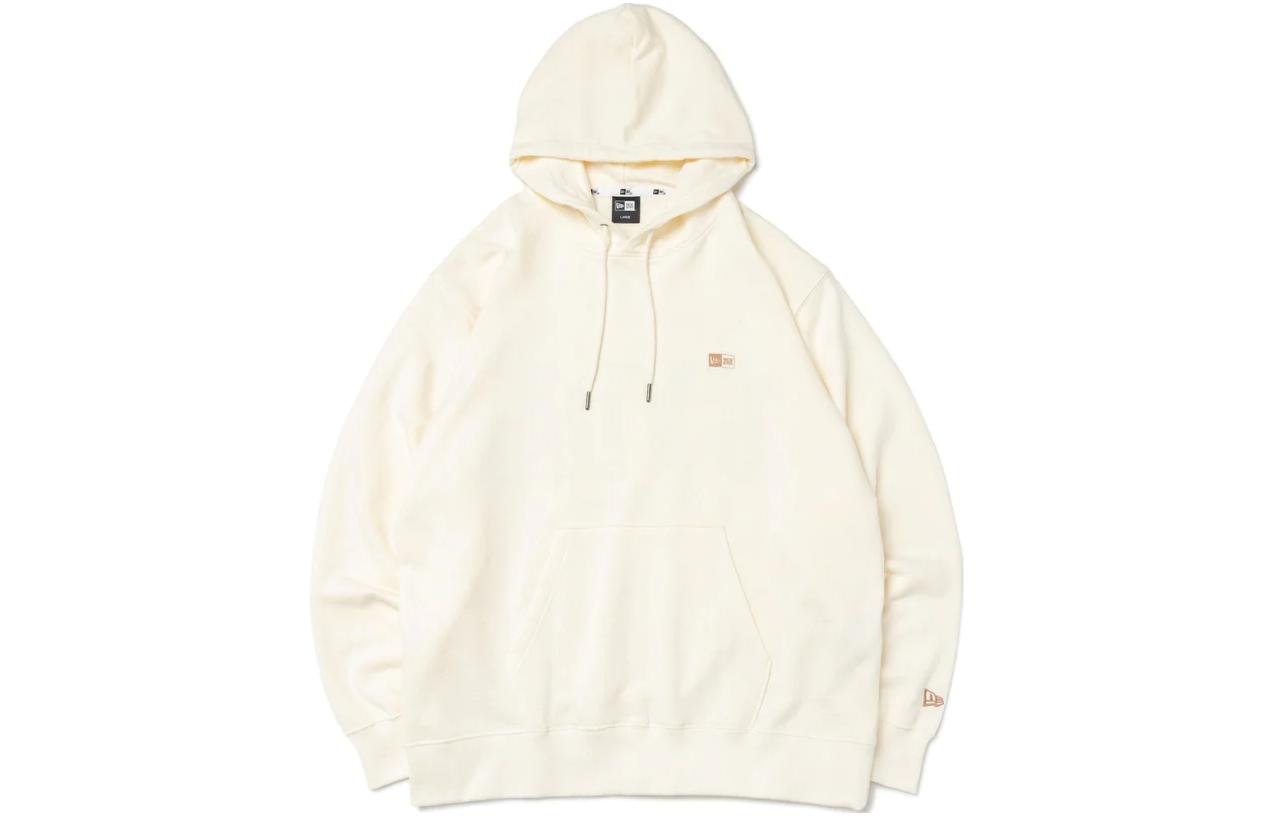 New Era Oversized Logo Print Fleece Hoodie Unisex Gray White Pullover 13330907