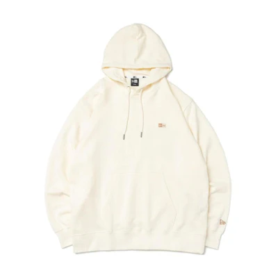 New Era Oversized Logo Print Fleece Hoodie Unisex Gray White Pullover 13330907