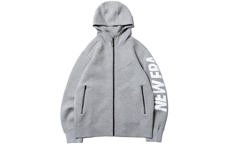 New Era Performance Light Gray Hoodie Jacket with Logo Print, Unisex 12855337