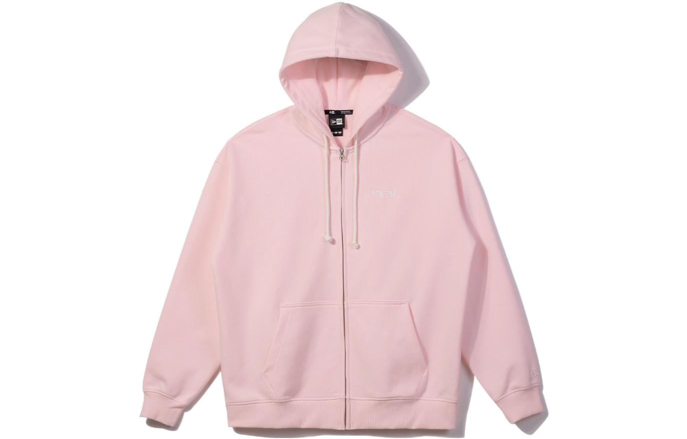 New Era Pink Embroidered Letter Zip Hoodie Unisex 13546529