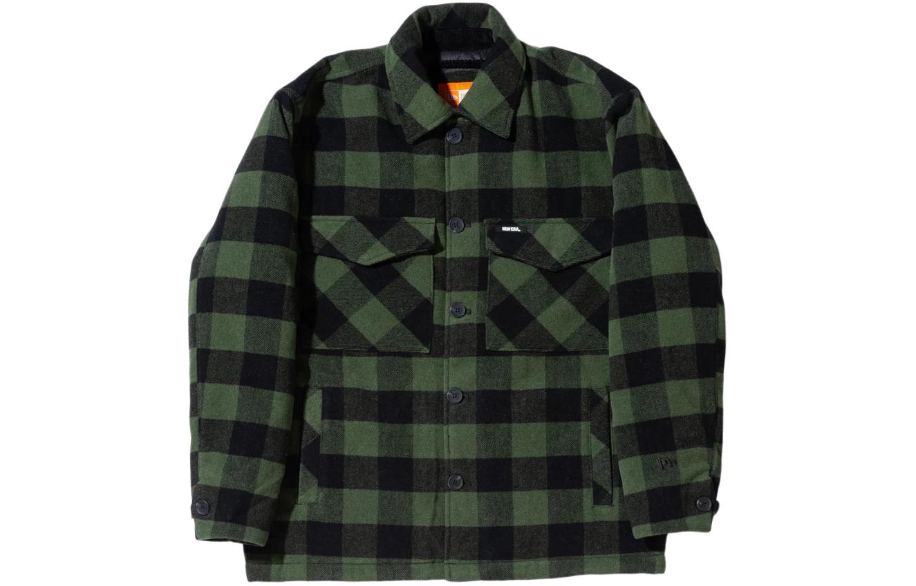 New Era Plaid Print Button-Up Jacket Green Unisex 13355113