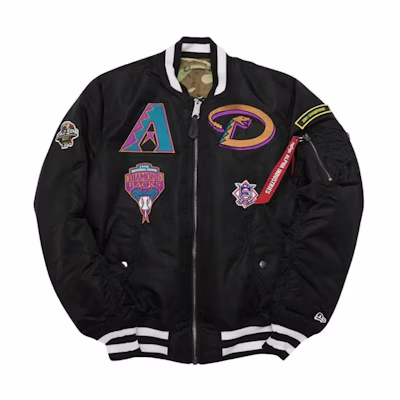 New Era Reversible Zip-Up Striped Jacket with Letter Patch - Black 13026037