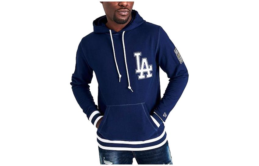New Era Solid Blue Hoodie with Letter Print 13334279-400