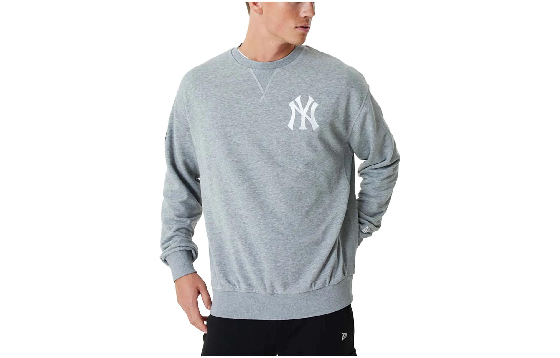 New Era Solid Color Crewneck Logo Print Long Sleeve Sweatshirt Grey 60357147