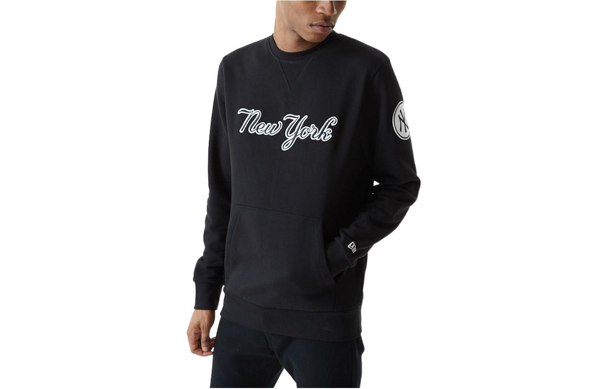 New Era Solid Color Lettered Crewneck Pullover Sweatshirt Black 12553381