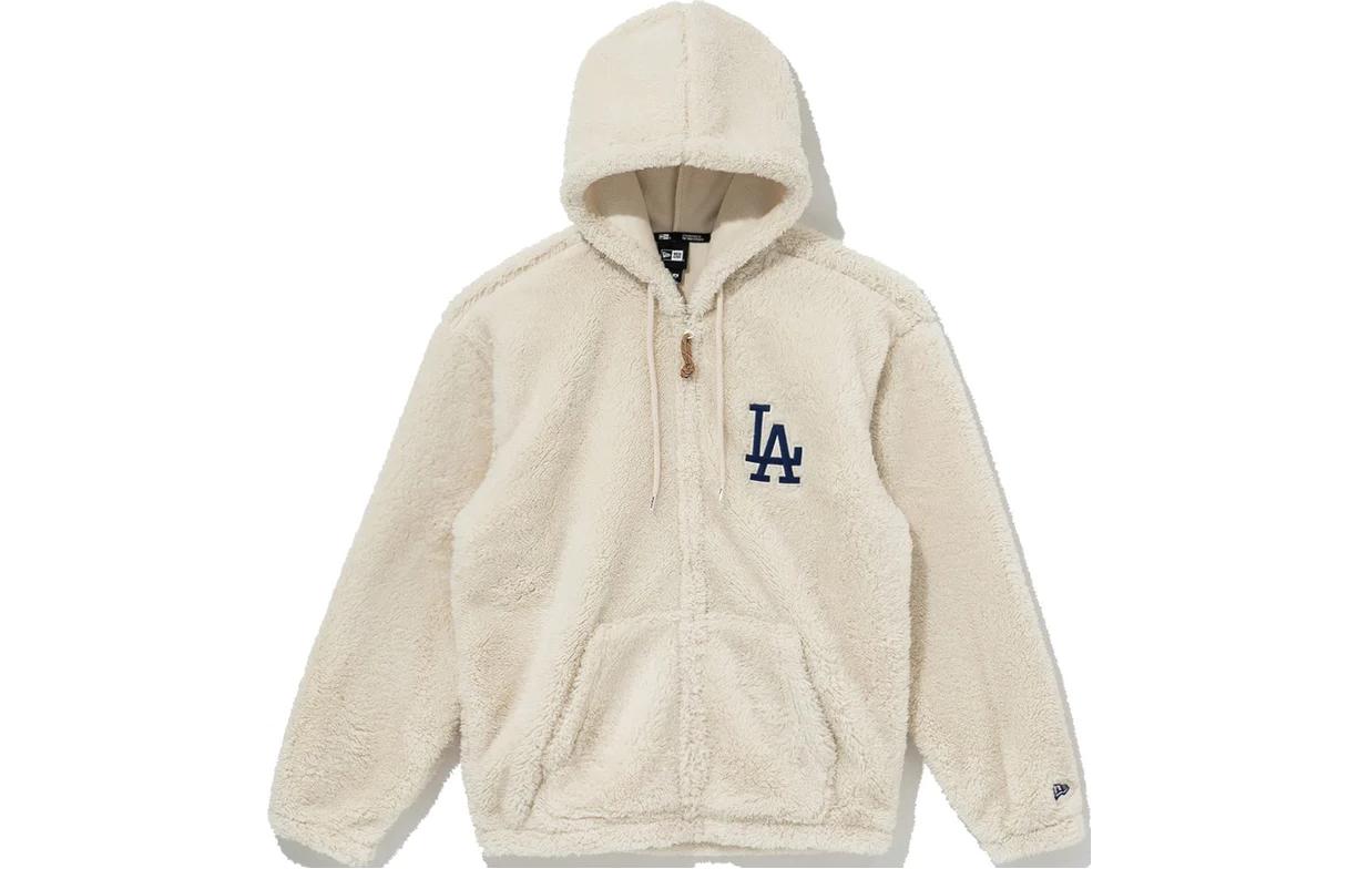 New Era Solid Logo Embroidered Zip Hoodie Unisex - Gray White 13355119