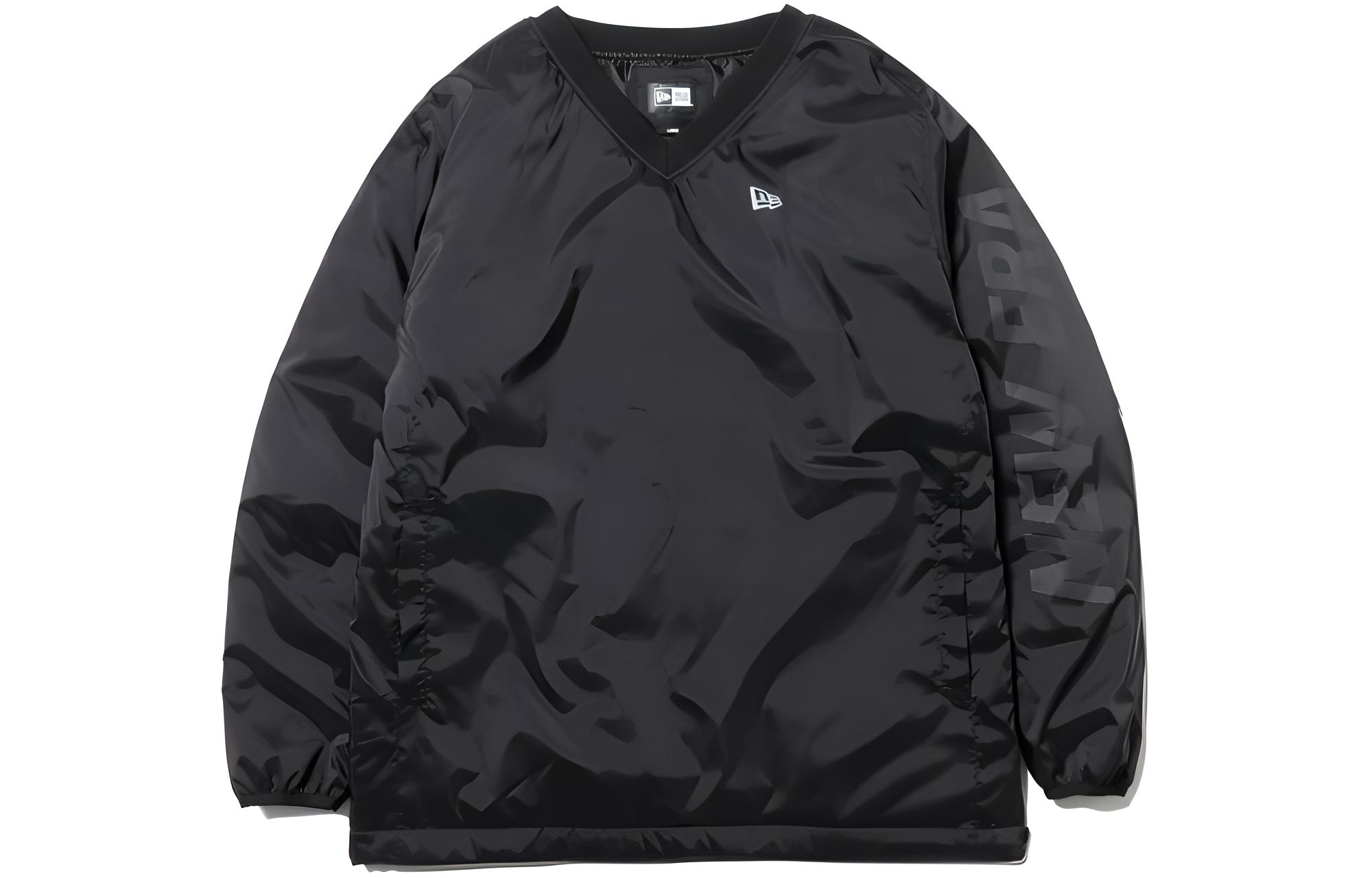 New Era Solid Logo Print V-Neck Pullover Jacket Unisex Black 12542715