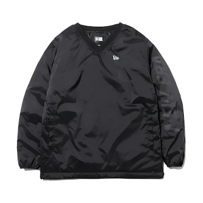 New Era Solid Logo Print V-Neck Pullover Jacket Unisex Black 12542715