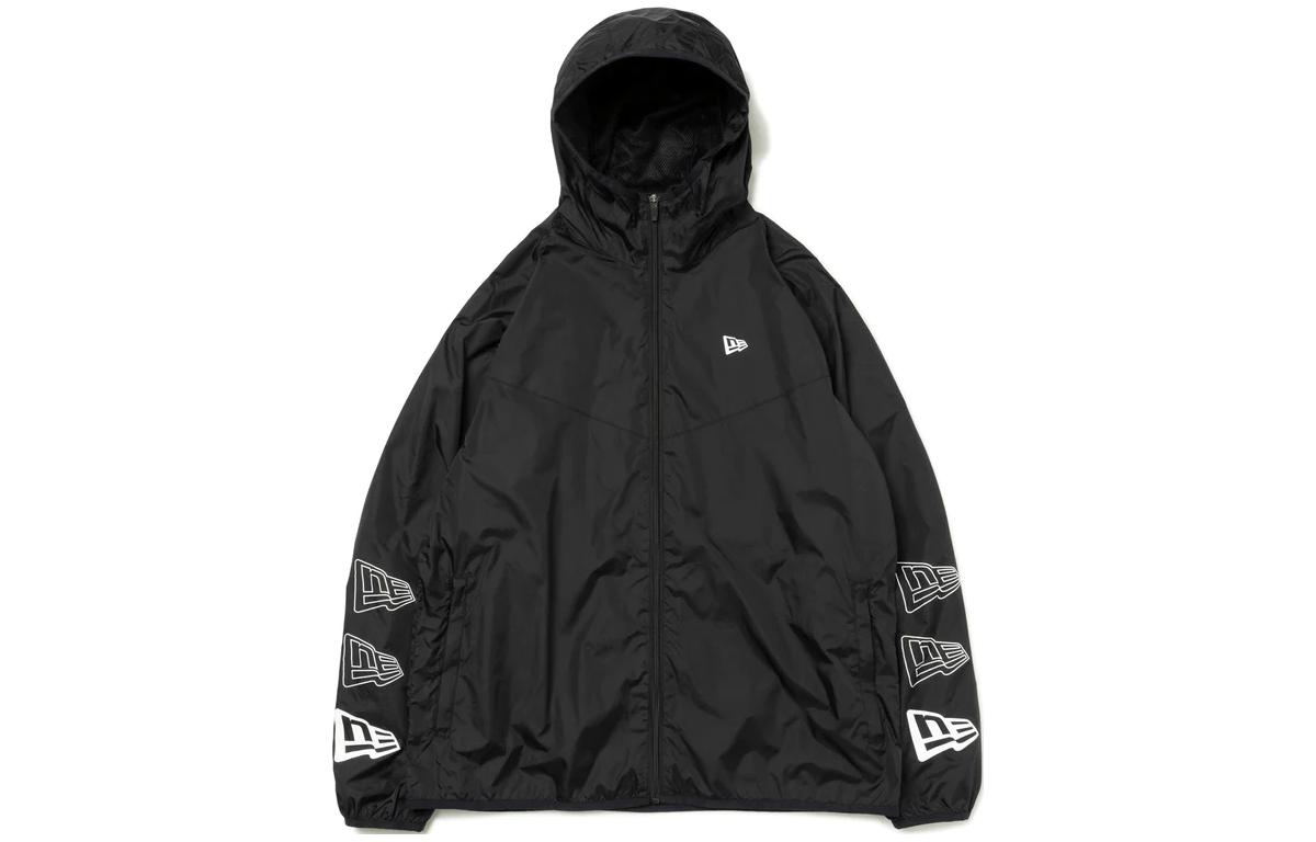 New Era Solid Logo Print Zip-Up Hoodie Jacket Unisex Black 13330825