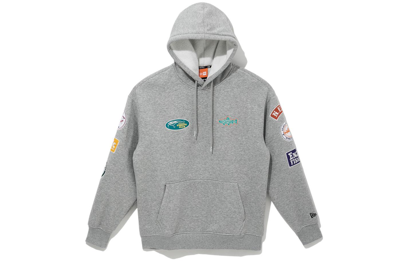 New Era SS22 Solid Color Cartoon Badge Embroidered Hoodie Grey Menswear 13338557