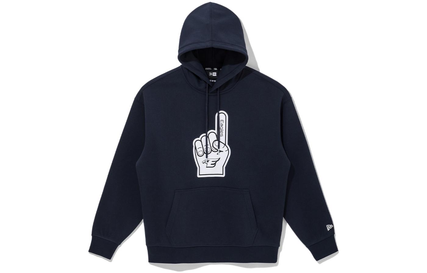 New Era SS22 Solid Color Cartoon Finger Print Hoodie Navy 13317084