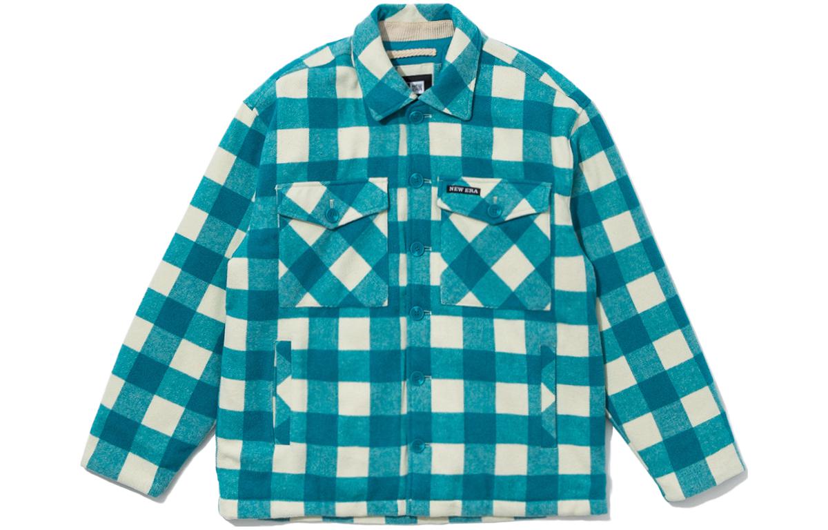 New Era SS23 Blue Plaid Loose-Fit Drop-Shoulder Button-Up Jacket Unisex 13781086