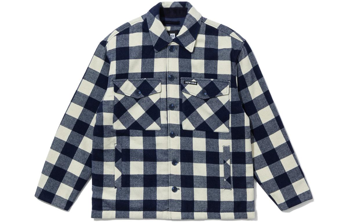 New Era SS23 Navy Blue Checkered Loose Fit Button-Up Jacket Unisex. 13781087