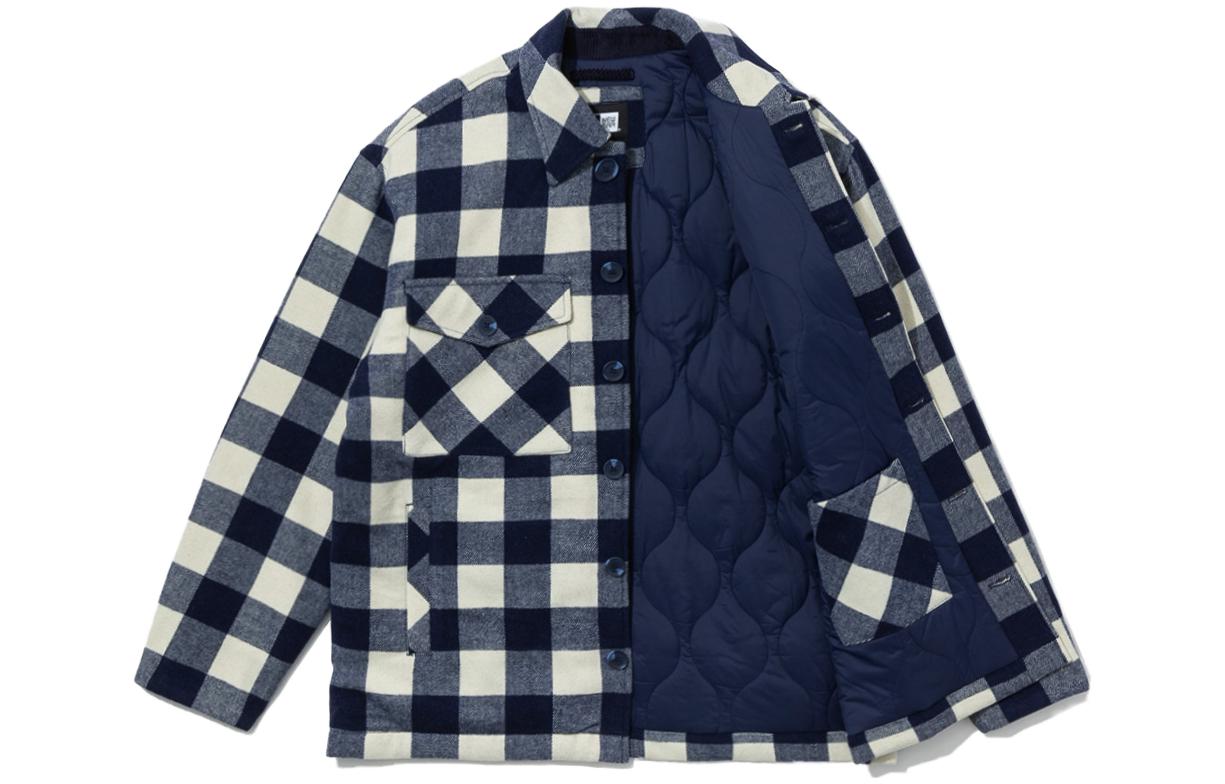 Shop 뉴에라 SS23 네이비 체크 루즈핏 버튼업 재킷 유니섹스. 13781087