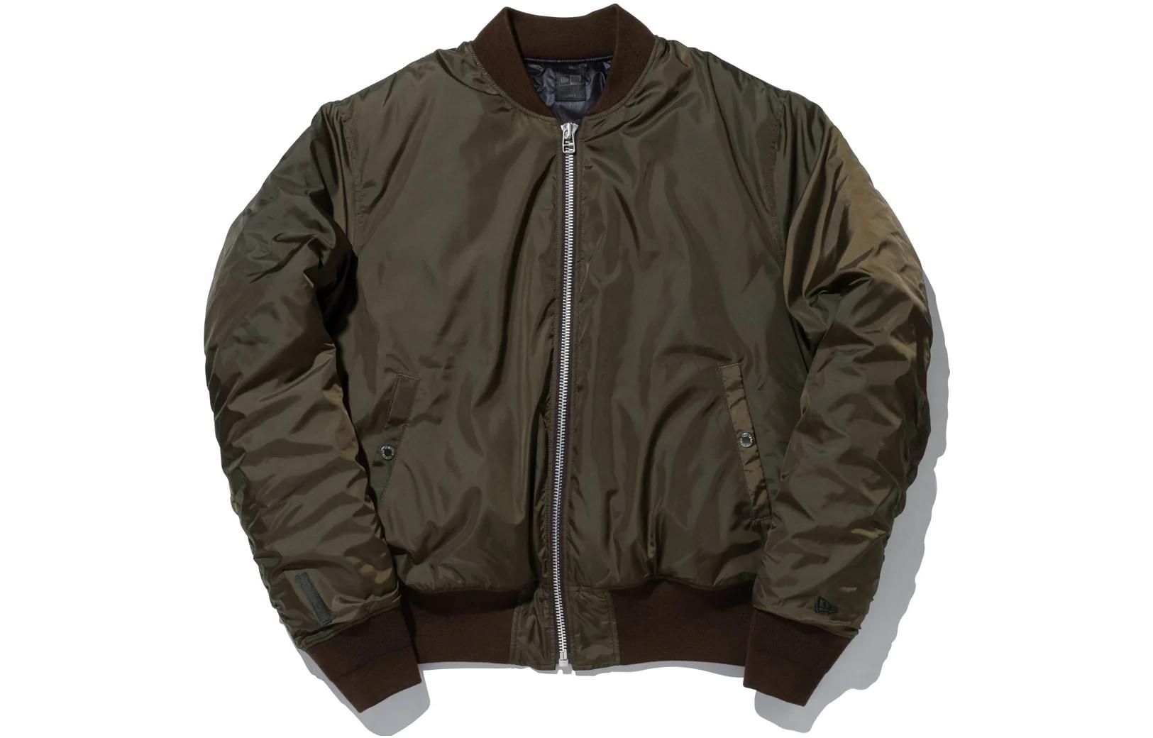 New Era SS23 Unisex Solid Zipper Flight Jacket Military Green Long Sleeve 13357252