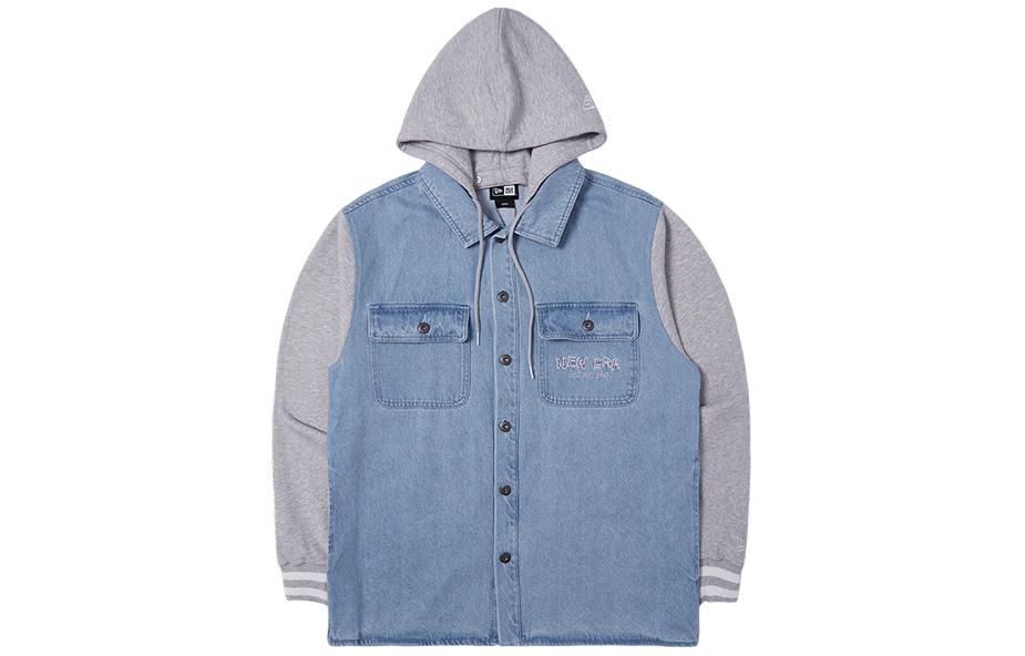 New Era SS24 Denim Blue Embroidered Logo Loose Hoodie Button Jacket Unisex 14187372 圖 2