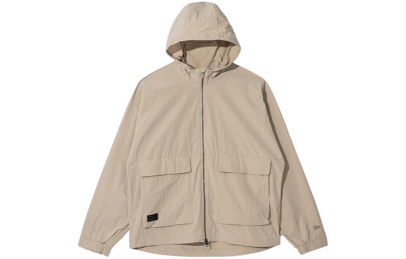 New Era SS24 Logo Hooded Zip-Up Jacket Unisex Khaki Color 14179100