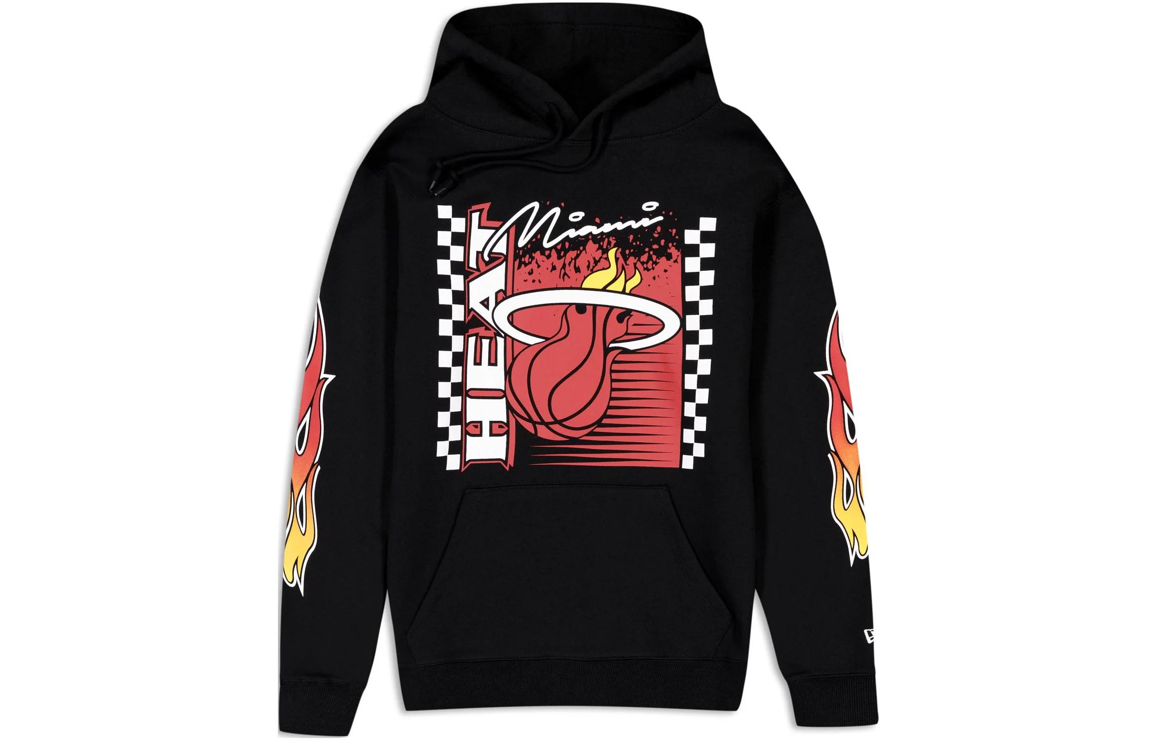 New Era SS24 Miami Heat Flame Letter Hoodie Unisex Black 60491856