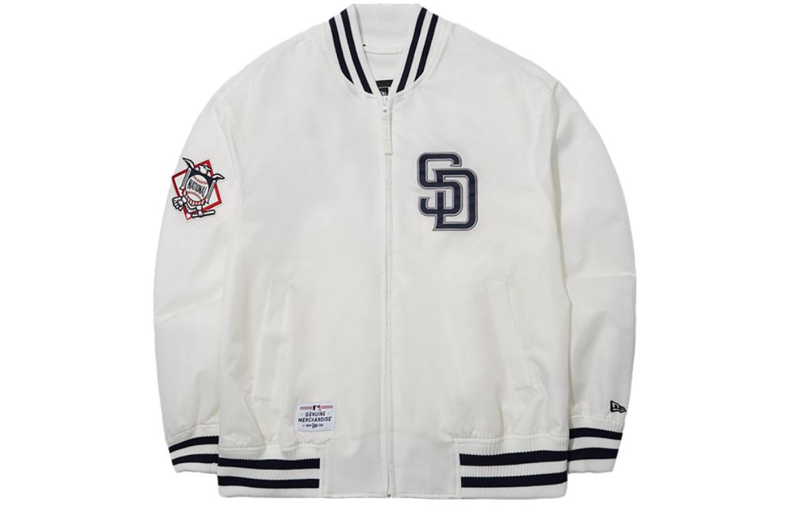 New Era SS24 MLB San Diego Padres Striped Lettering Varsity Jacket White Unisex. 14179151
