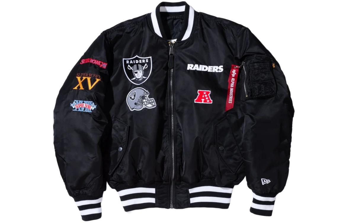 New Era Striped Letter Graphic V-Neck Zip Jacket Unisex Black 13276208