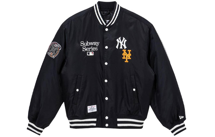 New Era Subway Series Embroidered Logo Varsity Jacket Unisex Navy Blue. 13944729